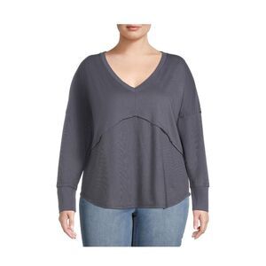 Terra &Sky Womens Lattice Back Baby Doll  T-Shirt With Long‎ Sleeves. Size 1X